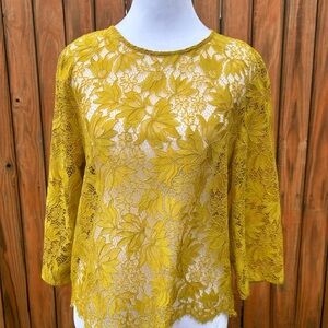 Zara Yellow 3/4 Sleeve Lace Blouse size M